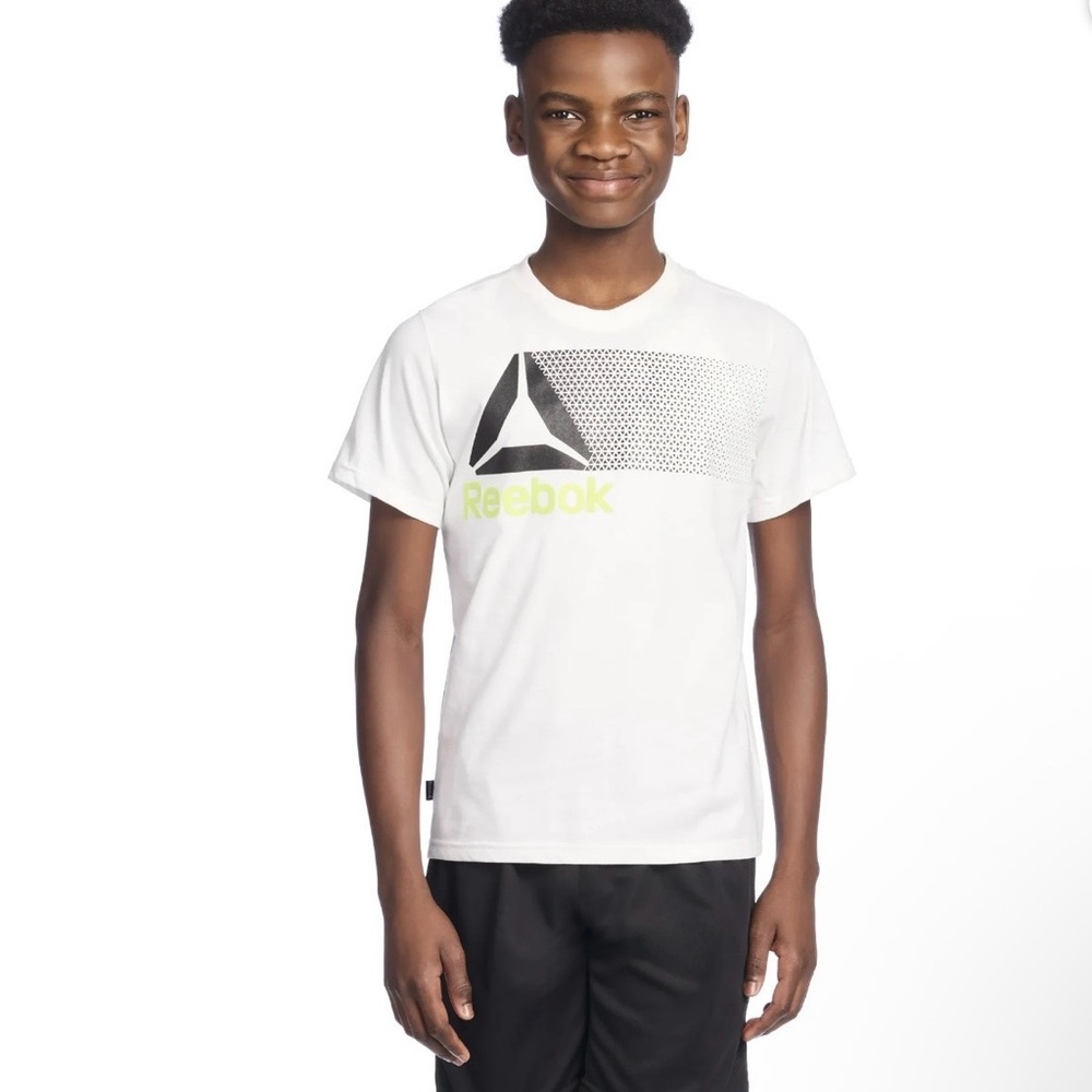 Reebok Boys Youth Graphic Logo T-Shirt White Short Sleeve Crew Neck Size L 10/12